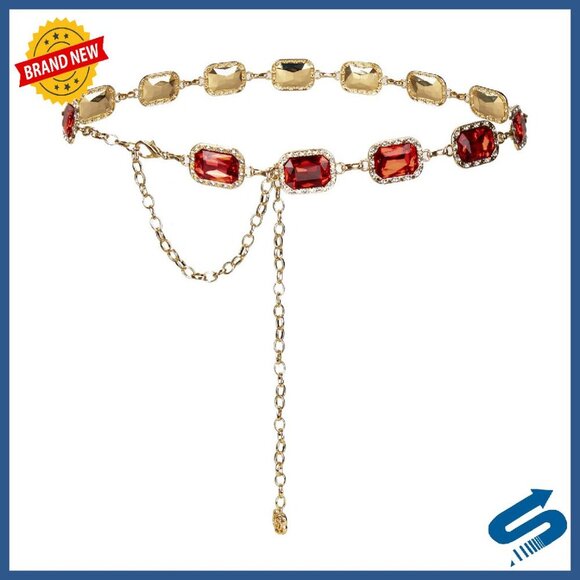 Accessories - Green Glass Diamond Chain Belt - Western Style Dress Accessory 46.5in